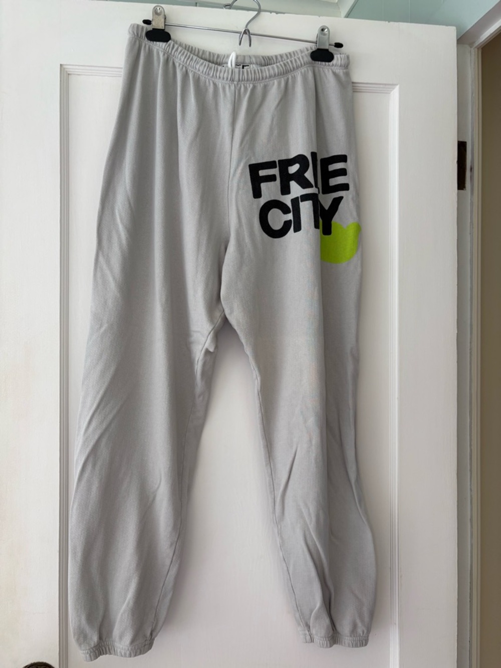 freecity Light Gray Sweatpants with Black Logo Patch